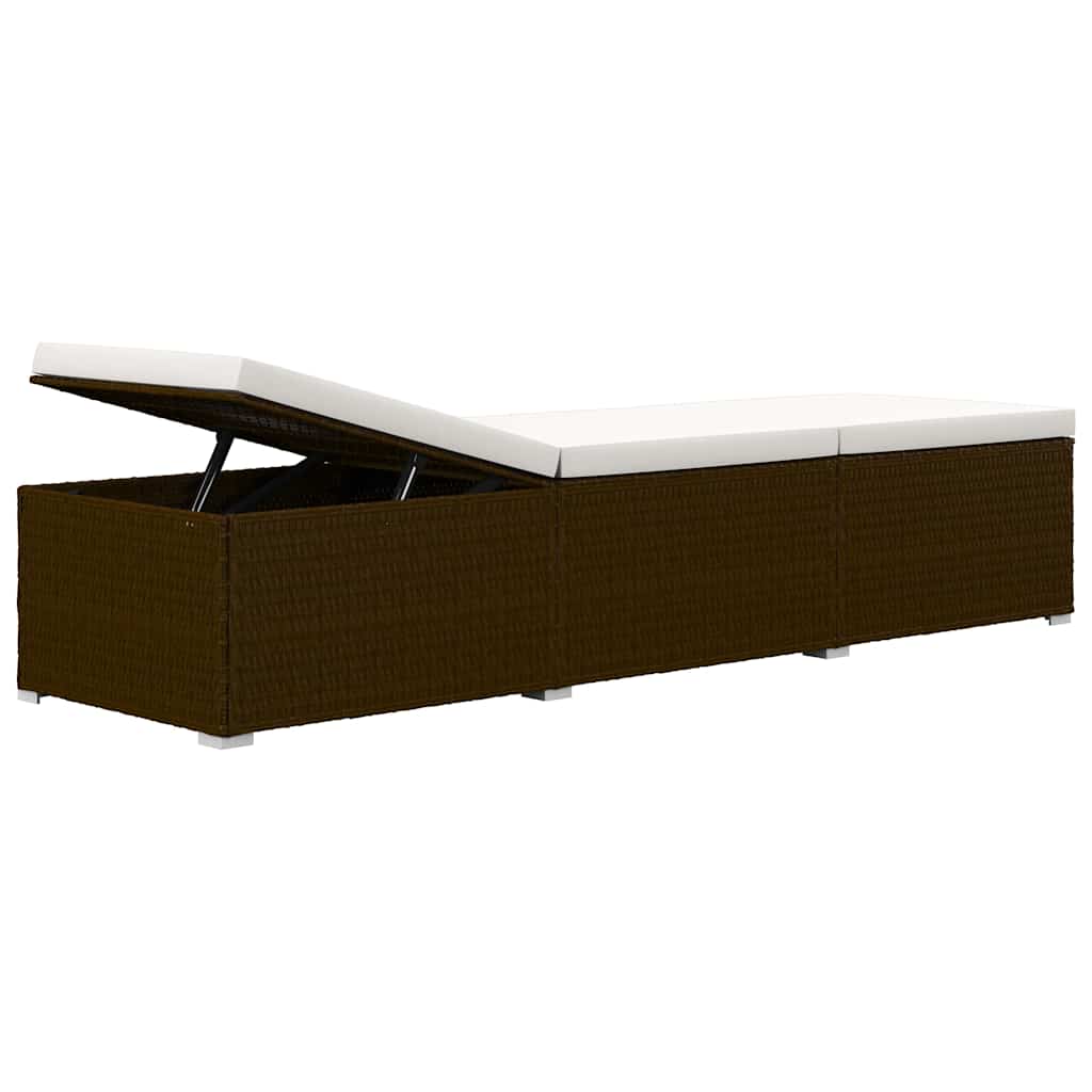 vidaXL Sun Lounger with Cushion and Tea Table Poly Rattan Brown