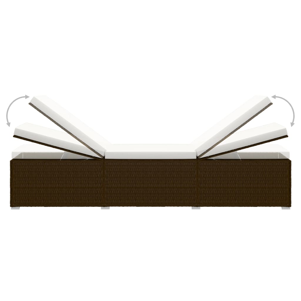 vidaXL Sun Lounger with Cushion and Tea Table Poly Rattan Brown