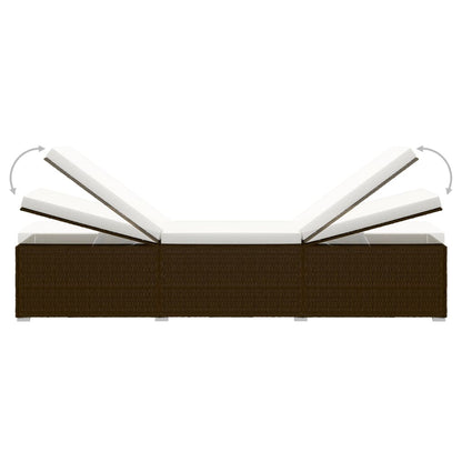 vidaXL Sun Lounger with Cushion and Tea Table Poly Rattan Brown