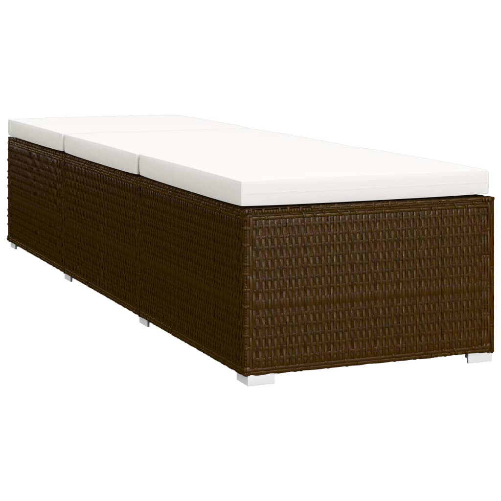 vidaXL Sun Lounger with Cushion and Tea Table Poly Rattan Brown