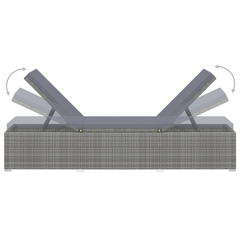 vidaXL Sun Lounger with Cushion and Tea Table Poly Rattan Grey