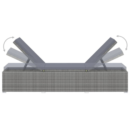 vidaXL Sun Lounger with Cushion and Tea Table Poly Rattan Grey