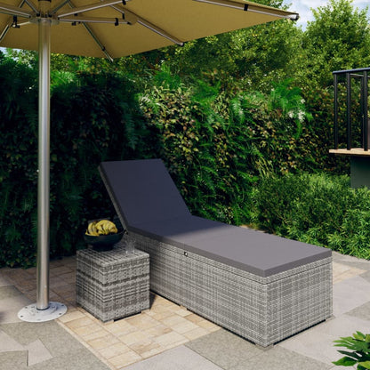vidaXL Sun Lounger with Cushion and Tea Table Poly Rattan Grey