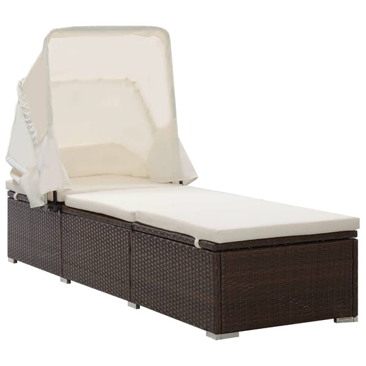 vidaXL Sun Lounger | Brown | PE rattan | 195 x 65 x 110 cm | Removable Covers