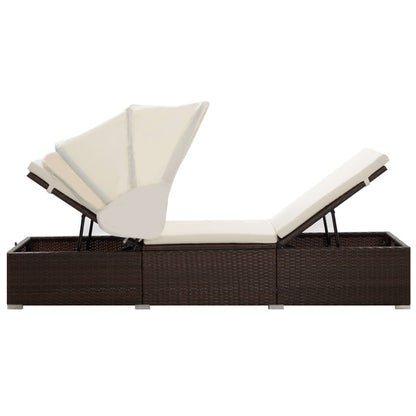 vidaXL Sun Lounger | Brown | PE rattan | 195 x 65 x 110 cm | Removable Covers
