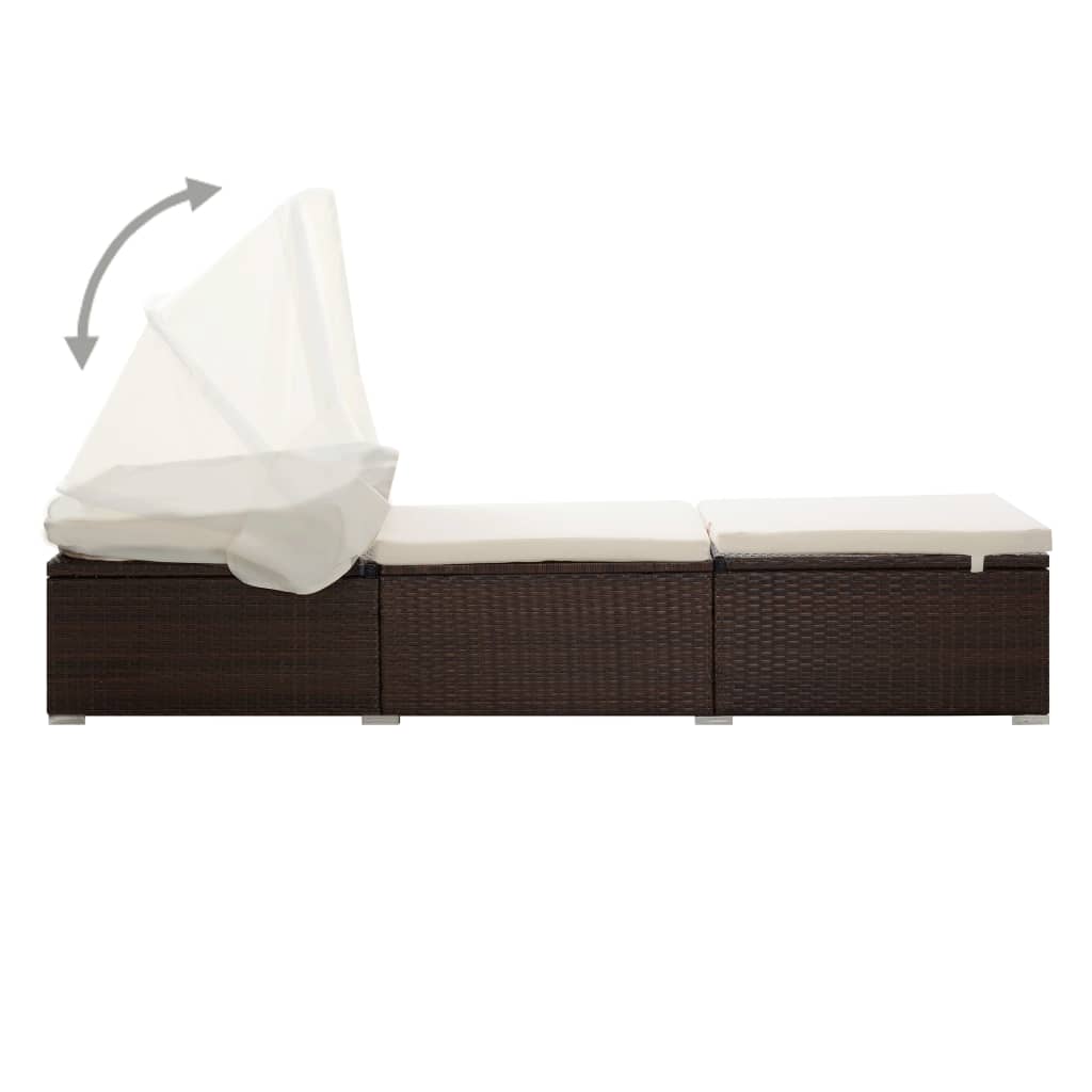 vidaXL Sun Lounger | Brown | PE rattan | 195 x 65 x 110 cm | Removable Covers