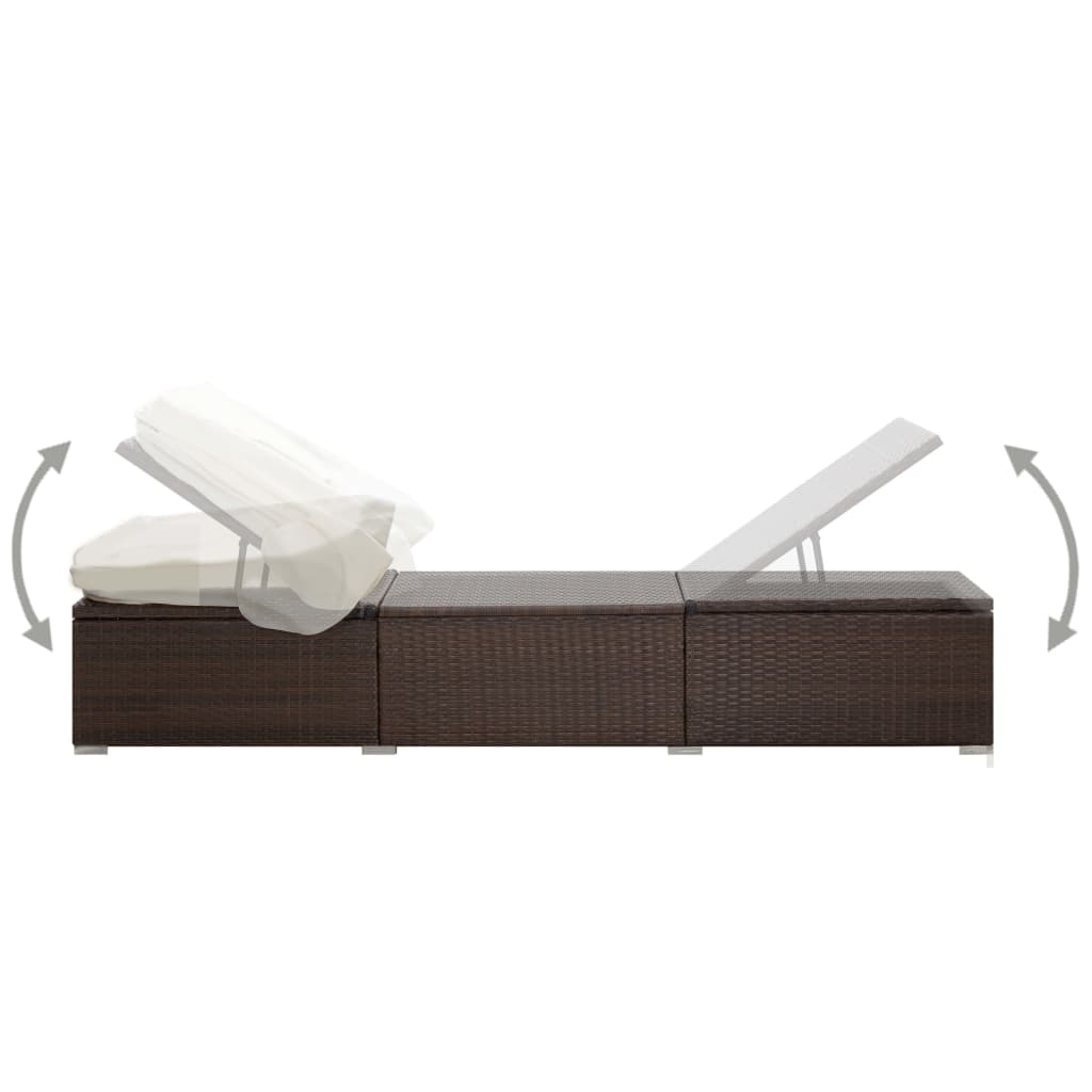 vidaXL Sun Lounger | Brown | PE rattan | 195 x 65 x 110 cm | Removable Covers
