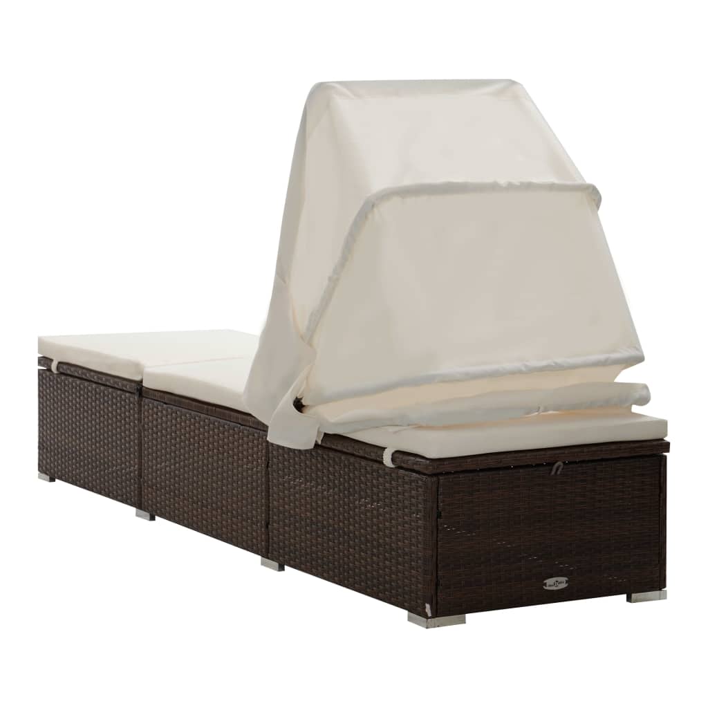 vidaXL Sun Lounger | Brown | PE rattan | 195 x 65 x 110 cm | Removable Covers