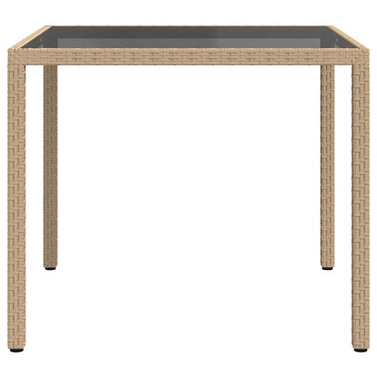 vidaXL Garden Table 90x90x75 cm Tempered Glass and Poly Rattan Beige