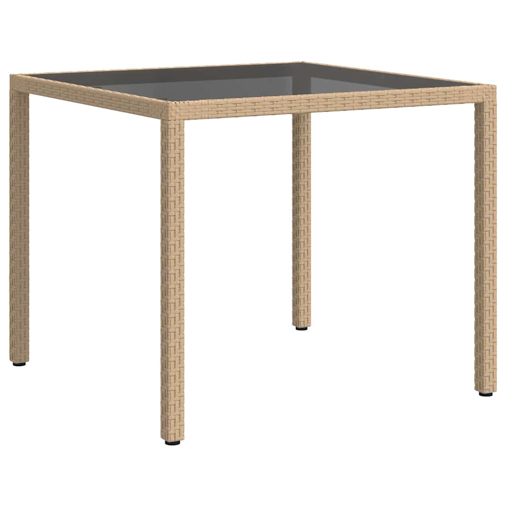 vidaXL Garden Table 90x90x75 cm Tempered Glass and Poly Rattan Beige