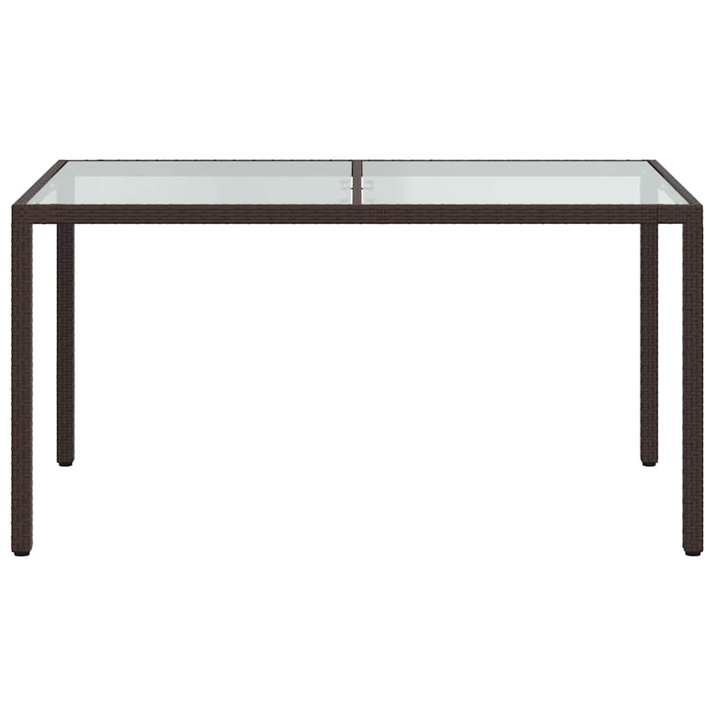 vidaXL Garden Table 150x90x75 cm Tempered Glass and Poly Rattan Brown