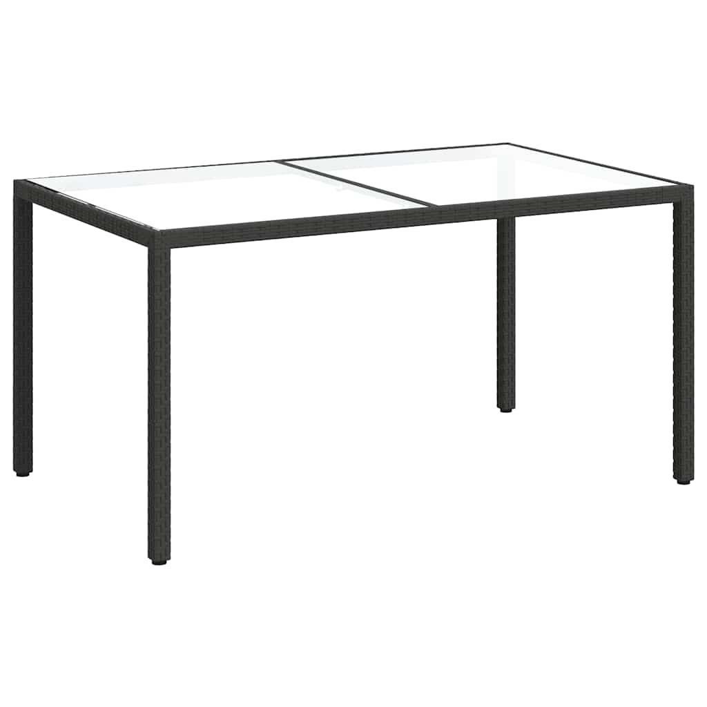 vidaXL Garden Table 150x90x75 cm Tempered Glass and Poly Rattan Black
