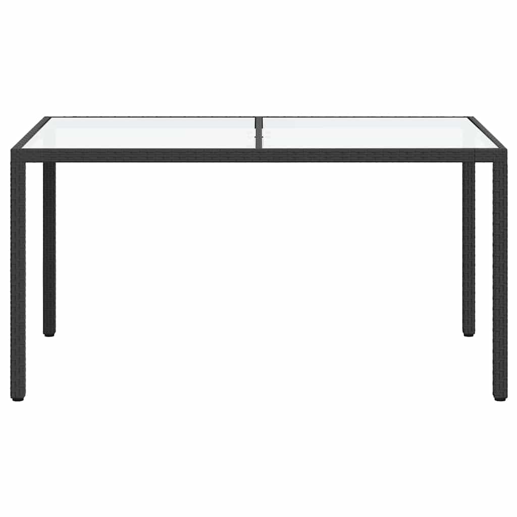 vidaXL Garden Table 150x90x75 cm Tempered Glass and Poly Rattan Black