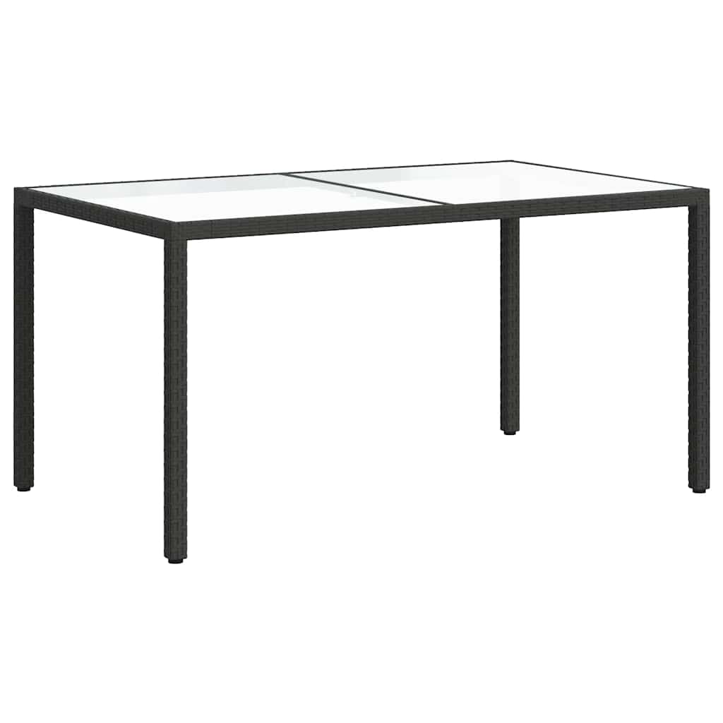 vidaXL Garden Table 150x90x75 cm Tempered Glass and Poly Rattan Black