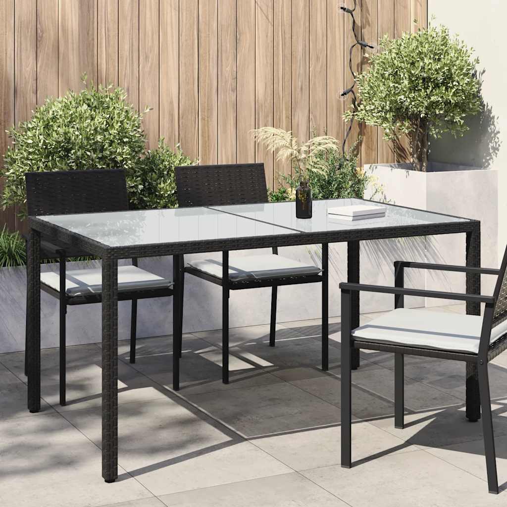vidaXL Garden Table 150x90x75 cm Tempered Glass and Poly Rattan Black