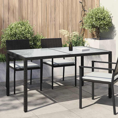 vidaXL Garden Table 150x90x75 cm Tempered Glass and Poly Rattan Black