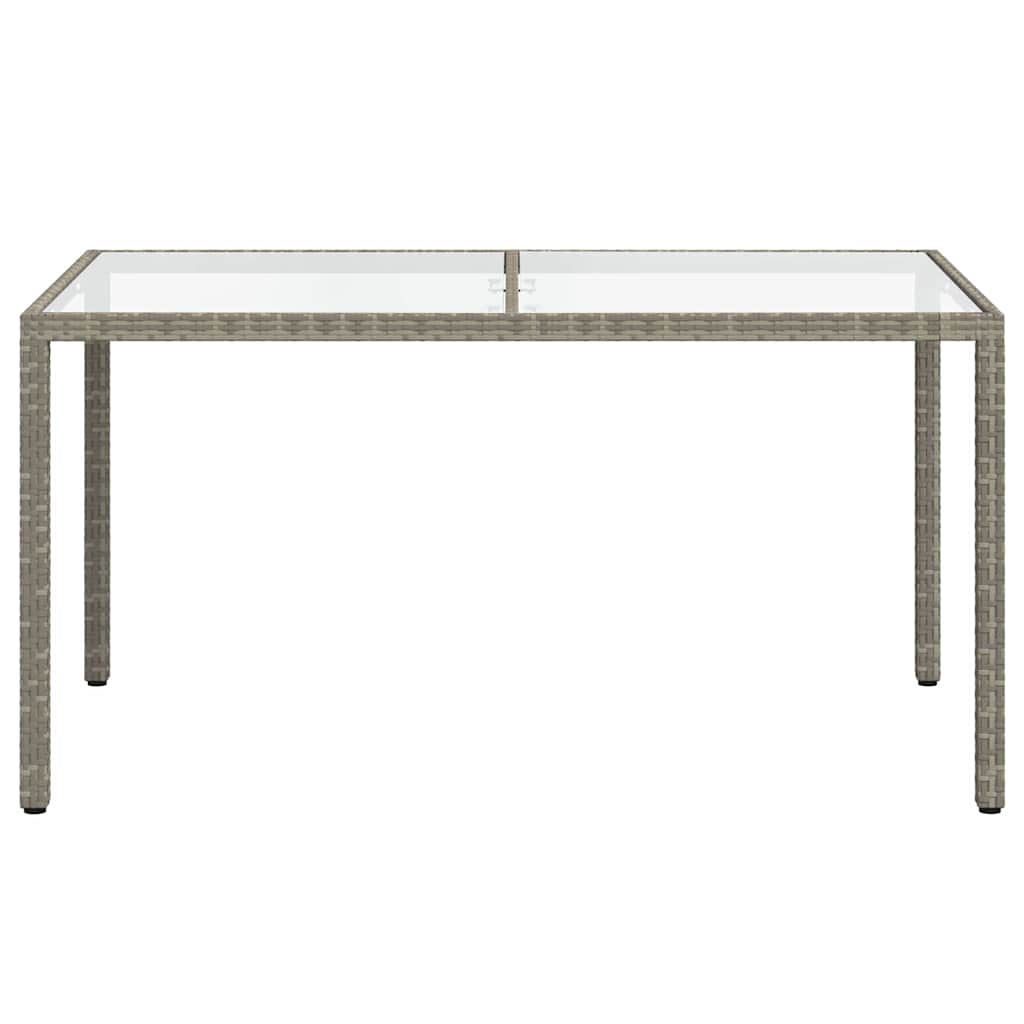 vidaXL Garden Table 150x90x75 cm Tempered Glass and Poly Rattan Grey