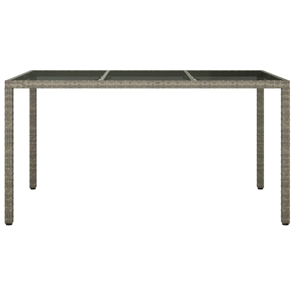 vidaXL Garden Table 150x90x75 cm Tempered Glass and Poly Rattan Grey