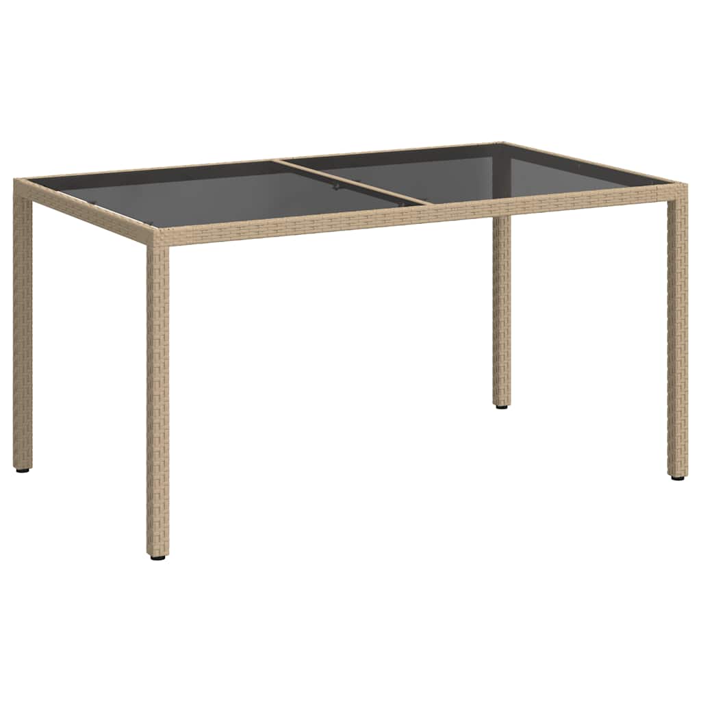 vidaXL Garden Table 150x90x75 cm Tempered Glass and Poly Rattan Beige