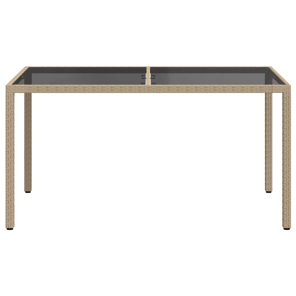 vidaXL Garden Table 150x90x75 cm Tempered Glass and Poly Rattan Beige