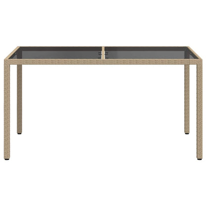 vidaXL Garden Table 150x90x75 cm Tempered Glass and Poly Rattan Beige