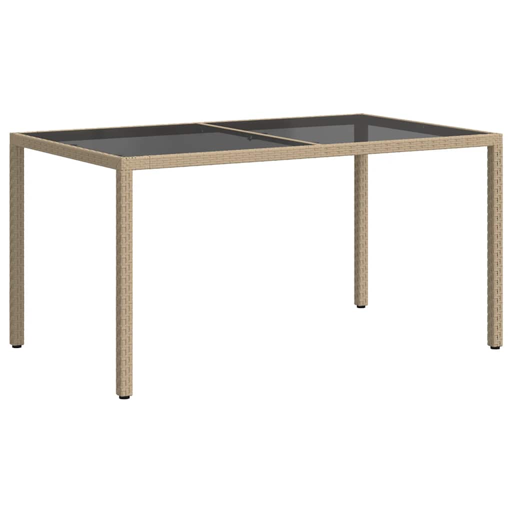 vidaXL Garden Table 150x90x75 cm Tempered Glass and Poly Rattan Beige