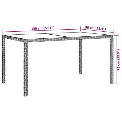 vidaXL Garden Table 150x90x75 cm Tempered Glass and Poly Rattan Beige