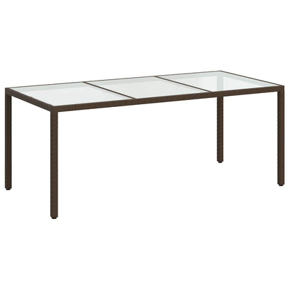 vidaXL Garden Table | Brown | Poly rattan, tempered glass, powder-coated steel