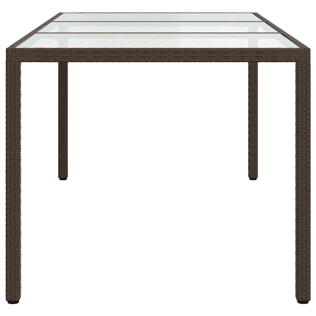vidaXL Garden Table | Brown | Poly rattan, tempered glass, powder-coated steel