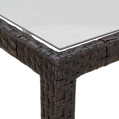 vidaXL Garden Table | Brown | Poly rattan, tempered glass, powder-coated steel