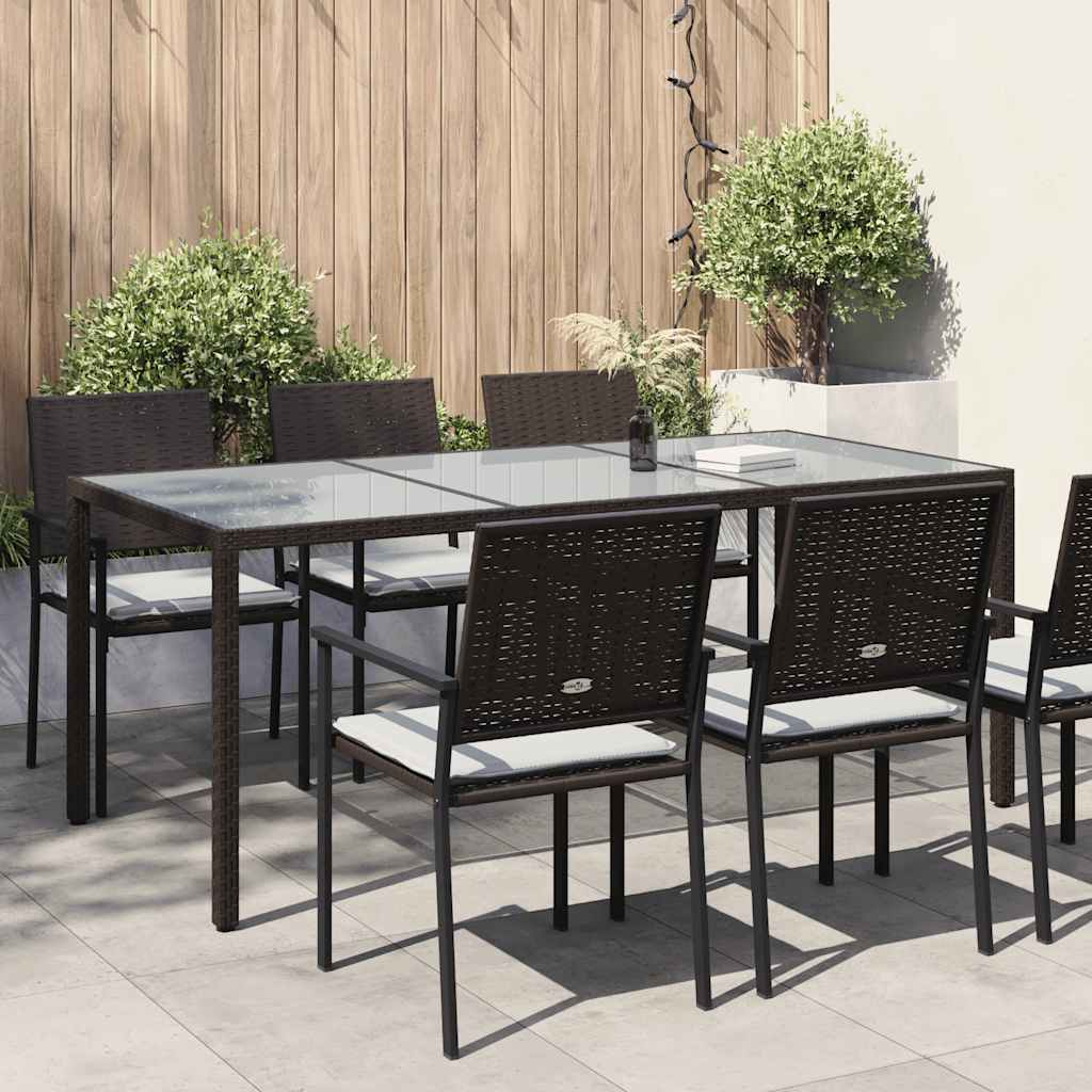 vidaXL Garden Table | Brown | Poly rattan, tempered glass, powder-coated steel