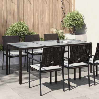 vidaXL Garden Table | Brown | Poly rattan, tempered glass, powder-coated steel
