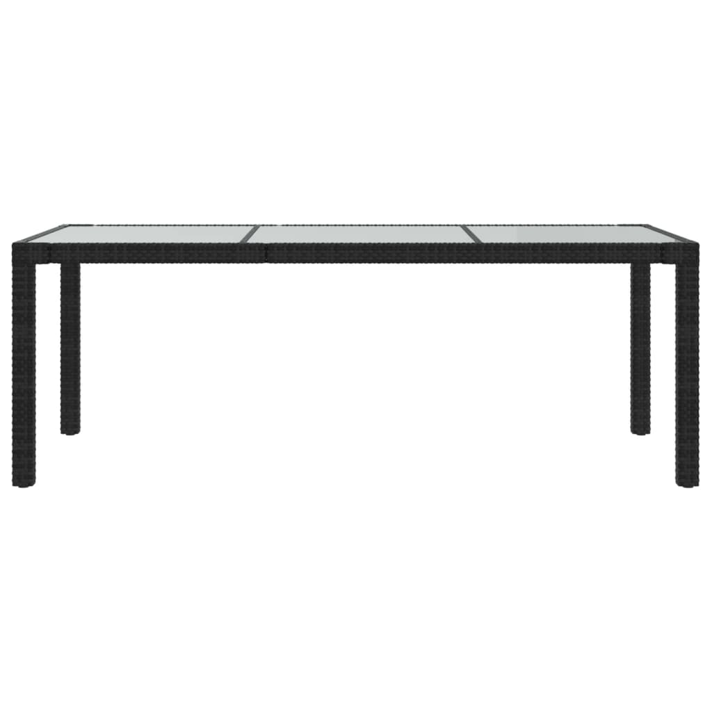 vidaXL Garden Table Black 190x90x75 cm Tempered Glass and Poly Rattan