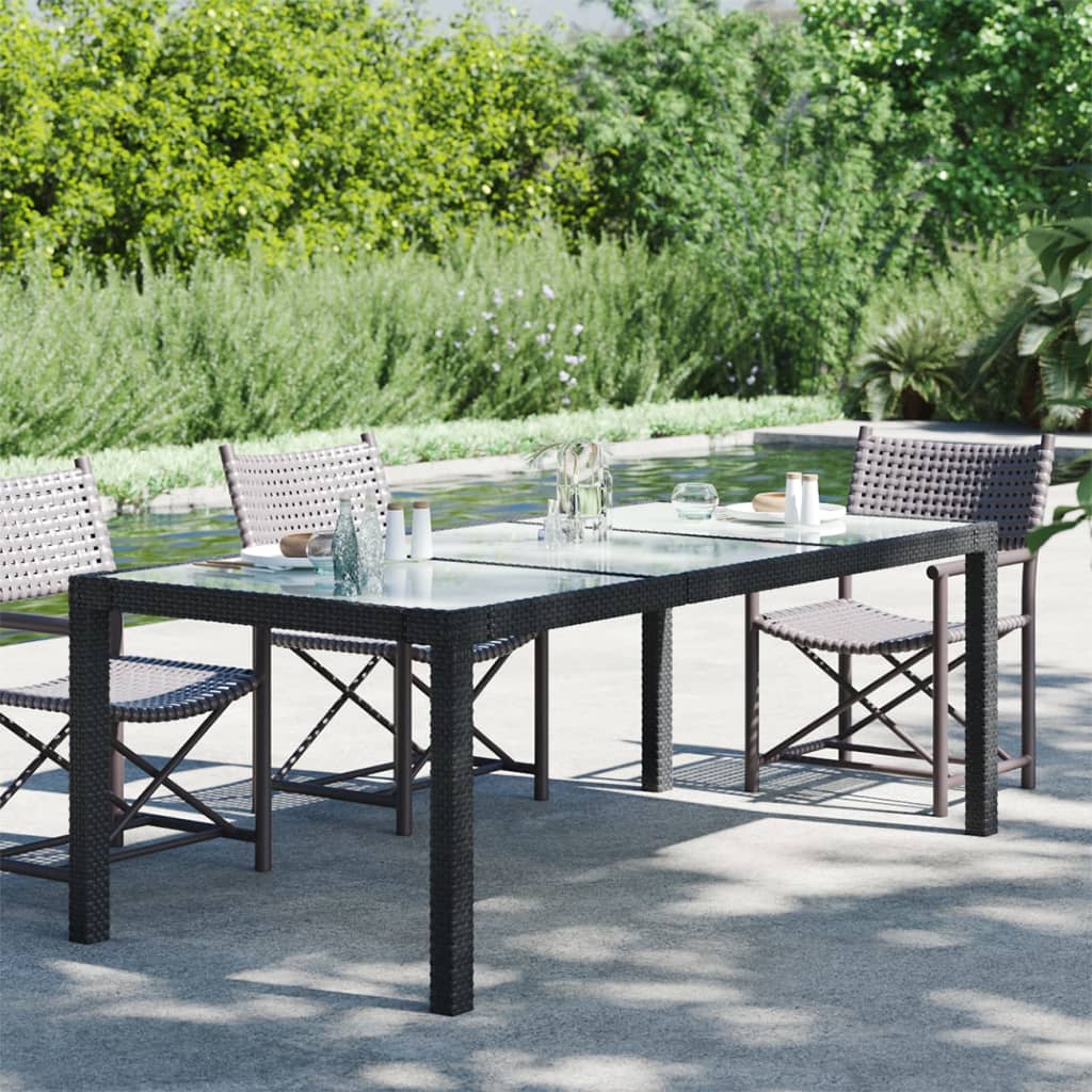 vidaXL Garden Table Black 190x90x75 cm Tempered Glass and Poly Rattan