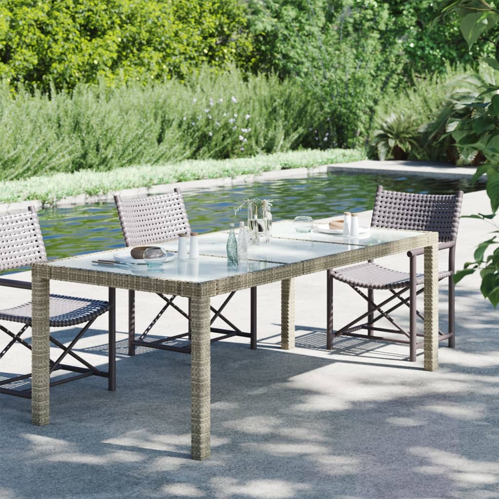 vidaXL Garden Table Grey 190x90x75 cm Tempered Glass and Poly Rattan