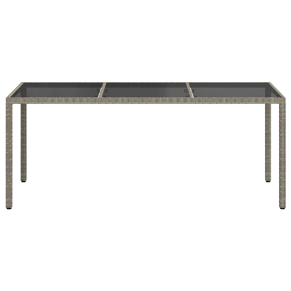 vidaXL Garden Table Grey 190x90x75 cm Tempered Glass and Poly Rattan