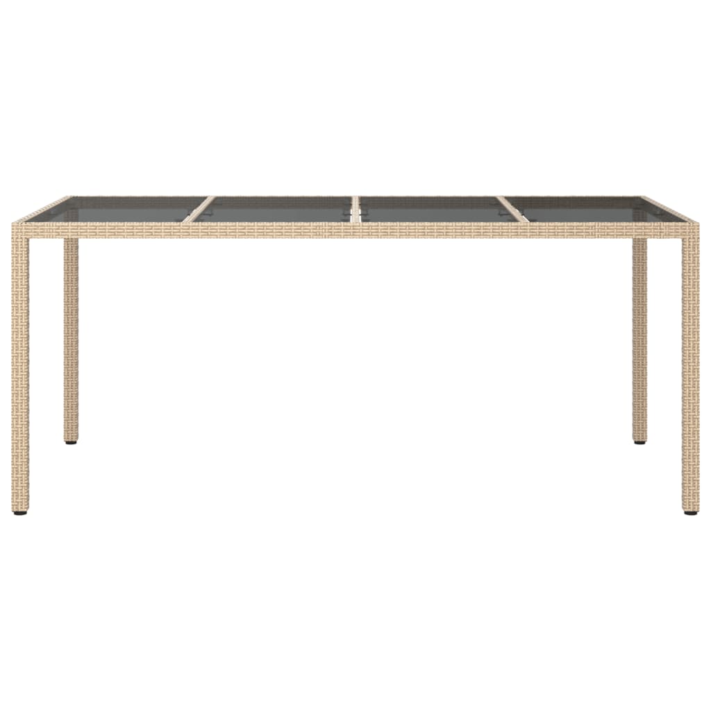 vidaXL Garden Table Beige 190x90x75 cm Tempered Glass and Poly Rattan