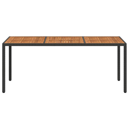 vidaXL Garden Table | Black | Poly Rattan | Large | Decorative Inlays