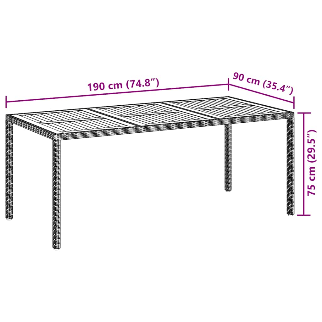 vidaXL Garden Table | Black | Poly Rattan | Large | Decorative Inlays