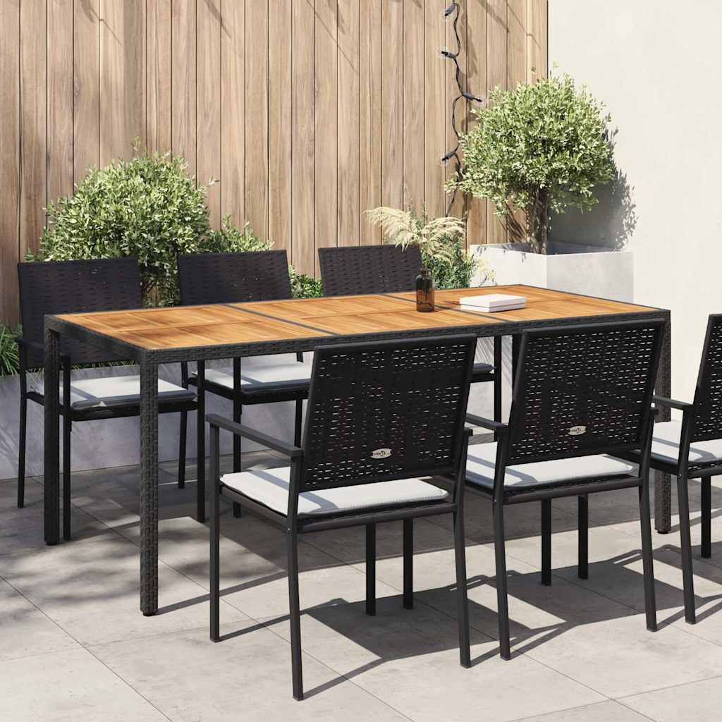 vidaXL Garden Table | Black | Poly Rattan | Large | Decorative Inlays