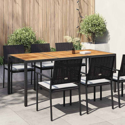 vidaXL Garden Table | Black | Poly Rattan | Large | Decorative Inlays