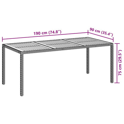 vidaXL Garden Table 190x90x75 cm Poly Rattan and Acacia Wood Grey