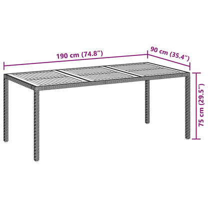 316723 vidaXL Garden Table 190x90x75 cm Poly Rattan and Acacia Wood Grey