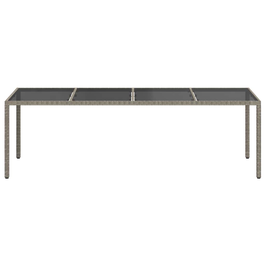 vidaXL Garden Table Grey 250x100x75 cm Tempered Glass and Poly Rattan