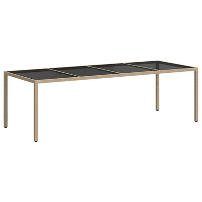 vidaXL Garden Table Beige 250x100x75 cm Tempered Glass and Poly Rattan