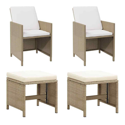 vidaXL Garden Chairs with Stools 2 pcs Poly Rattan Beige