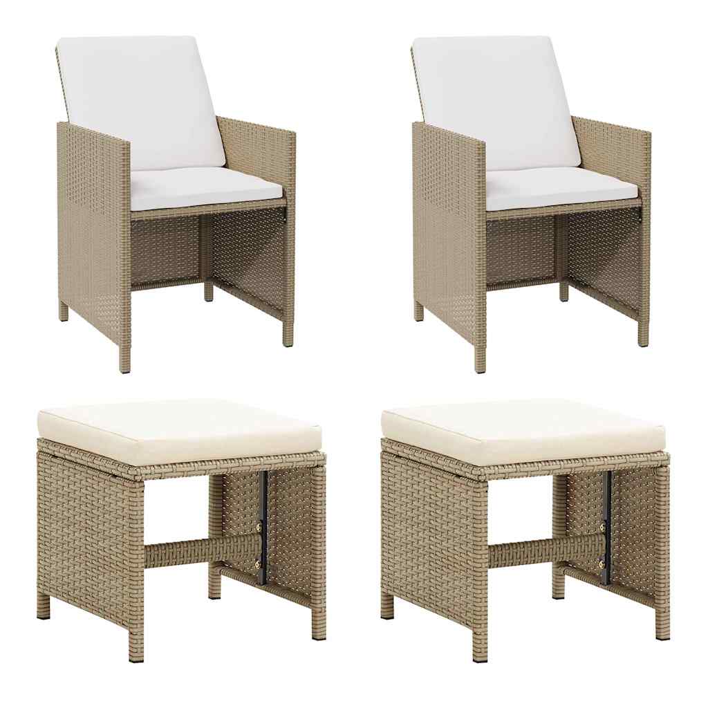 vidaXL Garden Chairs with Stools 2 pcs Poly Rattan Beige