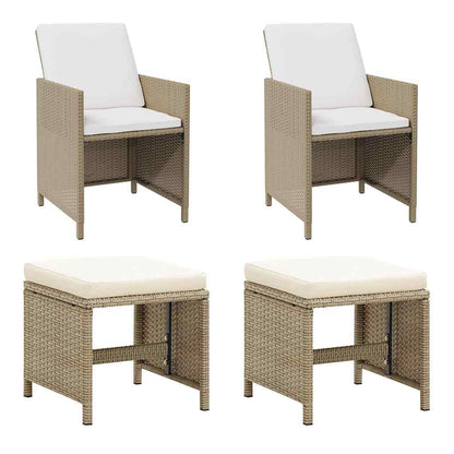 vidaXL Garden Chairs with Stools 2 pcs Poly Rattan Beige