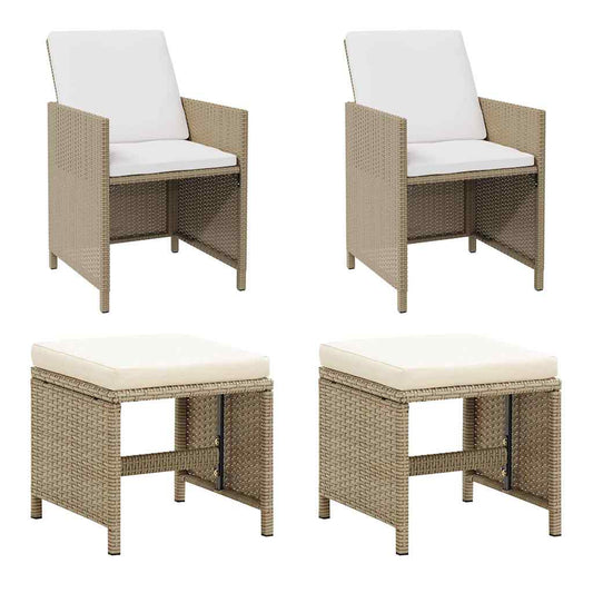 vidaXL Garden Chairs with Stools 2 pcs Poly Rattan Beige