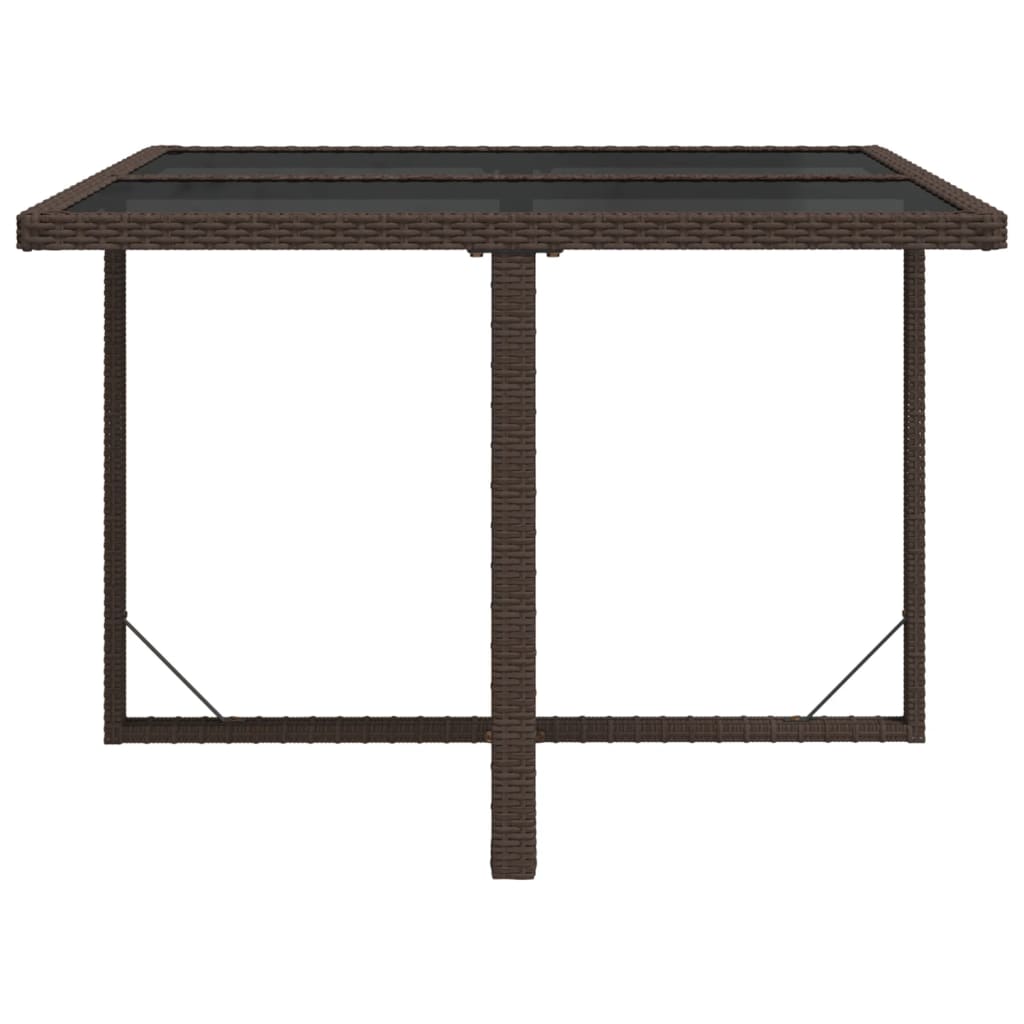 vidaXL Garden Table Brown 109x107x74 cm Poly Rattan and Glass
